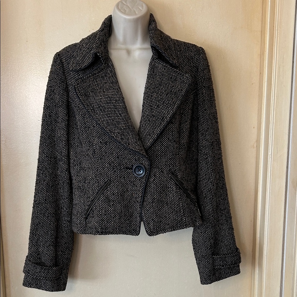 CAbi Black and Gray Tweed Blazer size 8